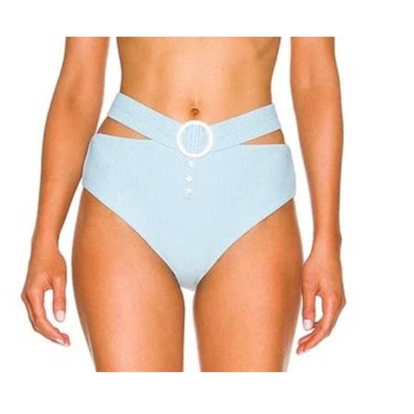 Jonathan Simkhai Swim Bikini Bottom Size Large Ribbed Horizon Blue Belt NWT - Picture 3 of 16